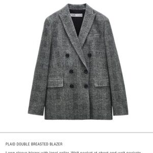 Gray Plaid Double-Breasted Blazer